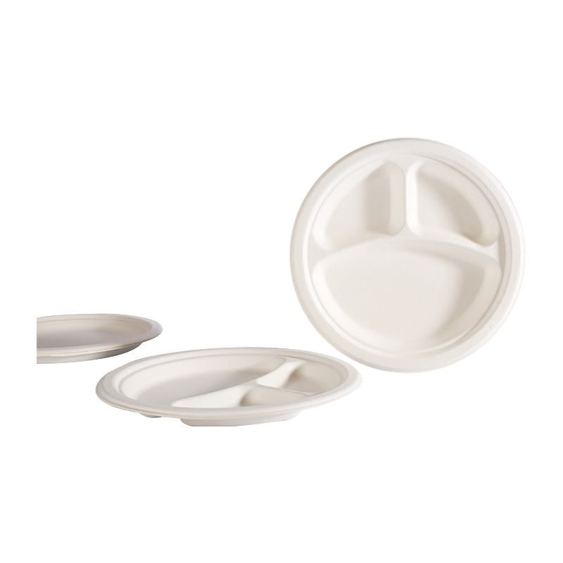 Strong usability 9"3-Compartment bagasse plate L22.8*H1.8cm