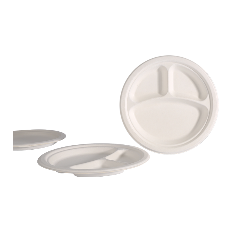 Strong usability 9"3-Compartment bagasse plate L22.8*H1.8cm